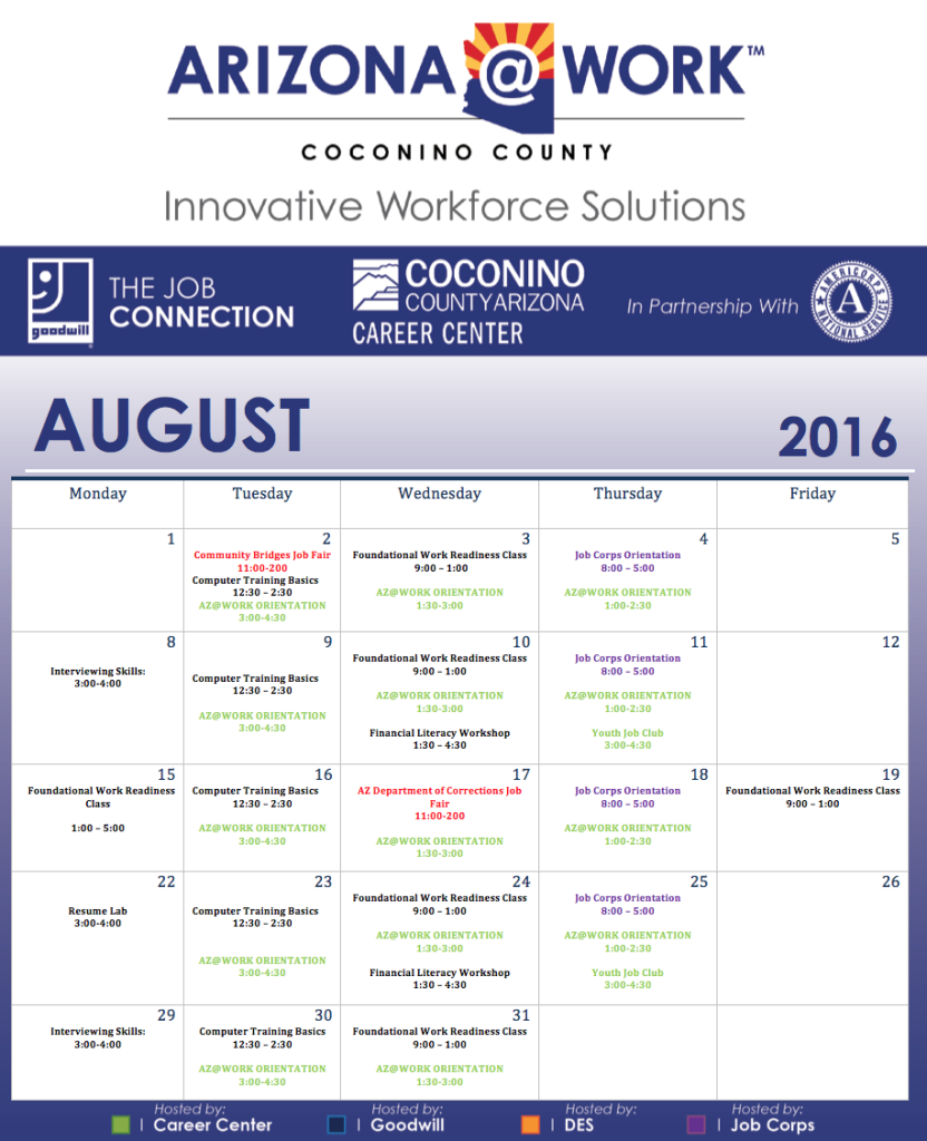 AUGUST Calendar 2016