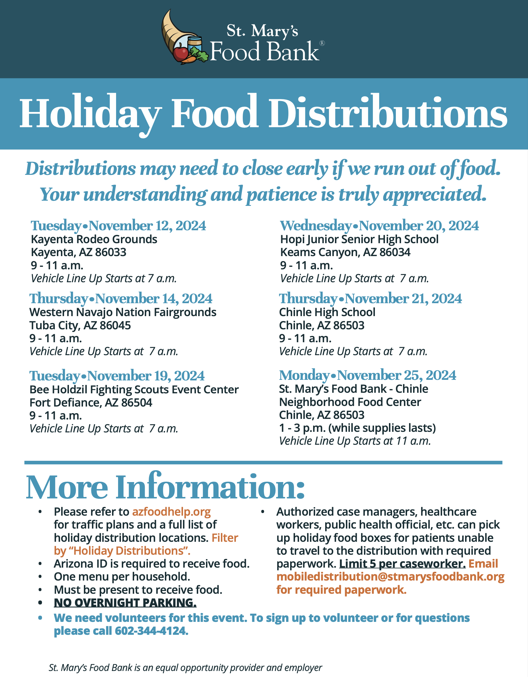 PSA — St. Mary's Food Bank announces 2024 Holiday Food Distributions